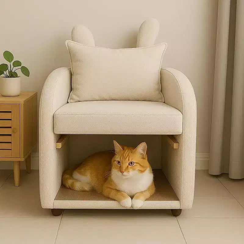 Okak Simple Cute Bunny-Ear Armchair with Built-in Cat & Dog Hideaway,Pet-Friendly Single Sofa Chair for Bedroom,Living Room