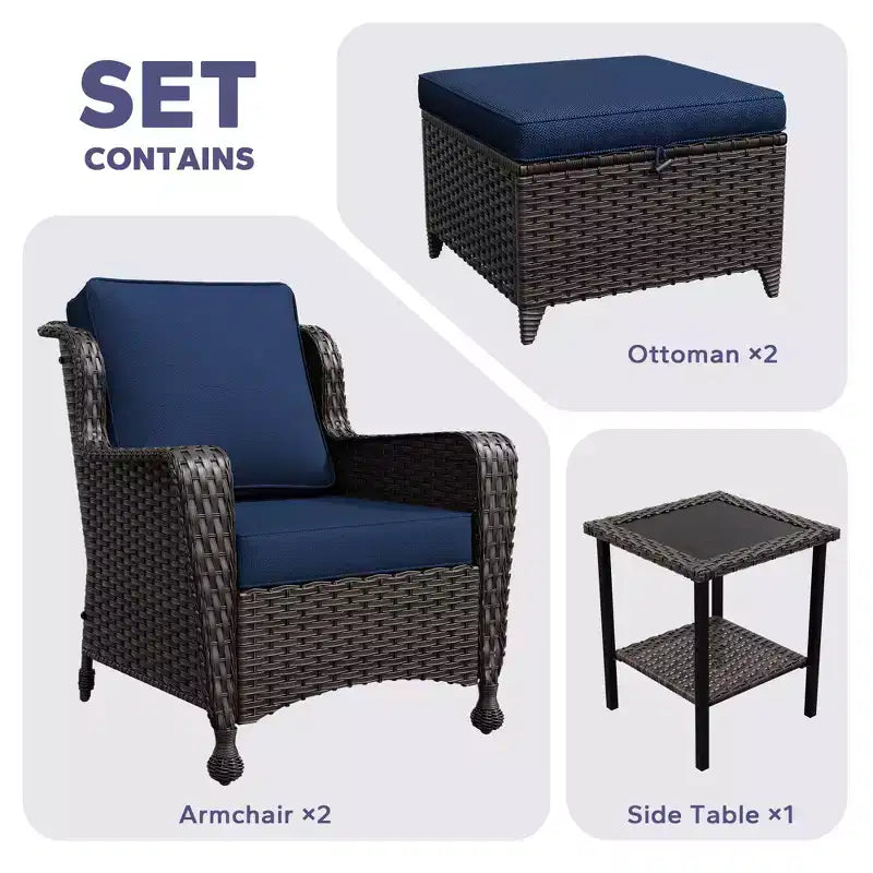 Ensemble de conversation en rotin de 5 pièces pour patio UPTIOT avec table d'appoint