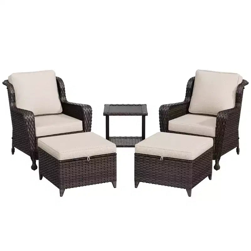 Ensemble de conversation en rotin de 5 pièces pour patio UPTIOT avec table d'appoint