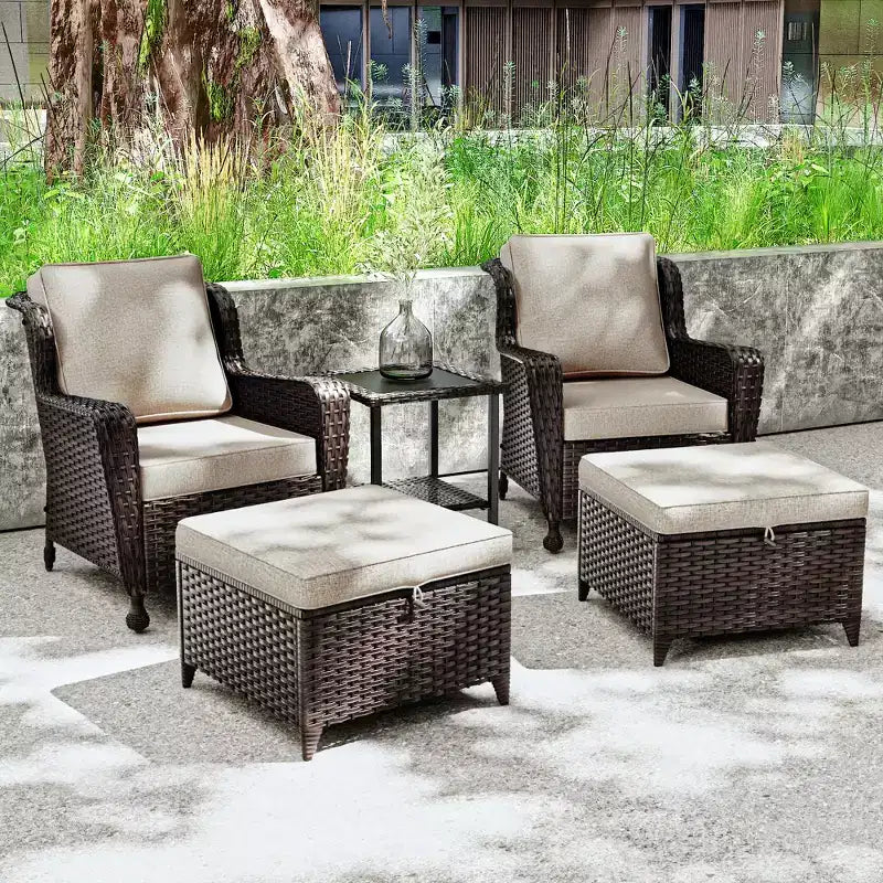 Ensemble de conversation en rotin de 5 pièces pour patio UPTIOT avec table d'appoint