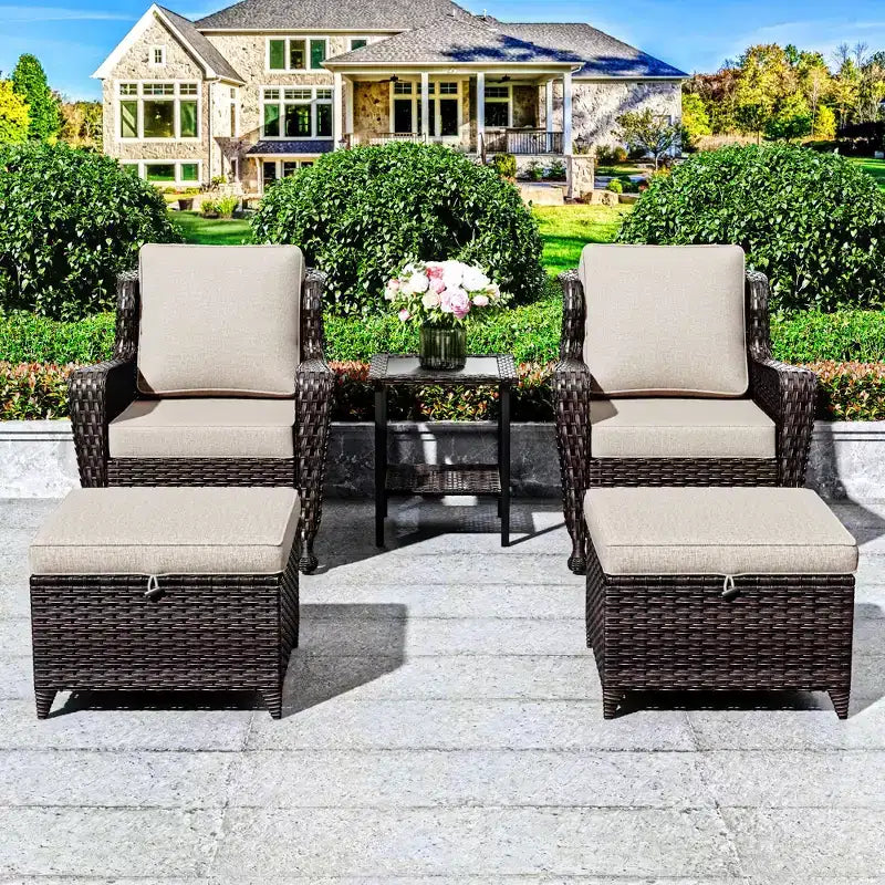 Ensemble de conversation en rotin de 5 pièces pour patio UPTIOT avec table d'appoint
