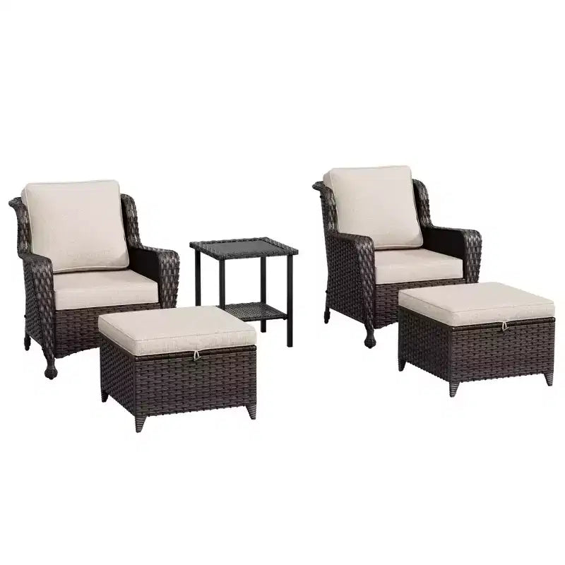UPTIOT 5-piece Patio Rattan Conversation Set With Side Table