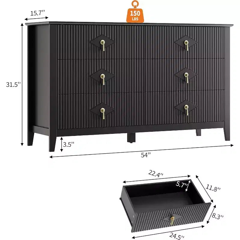 Commode cannelée de 109 cm de haut - Meuble de rangement en bois à 5 tiroirs pour chambre et salon