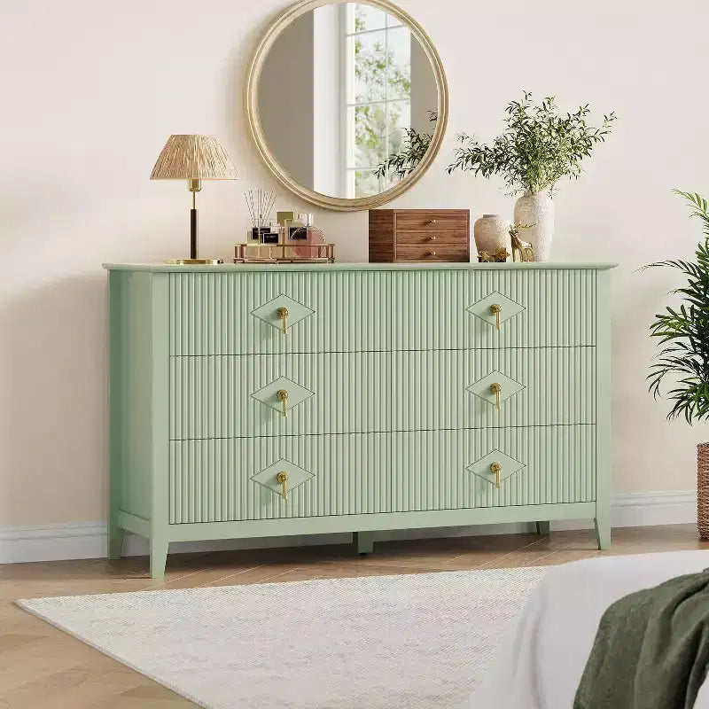 Commode cannelée de 109 cm de haut - Meuble de rangement en bois à 5 tiroirs pour chambre et salon