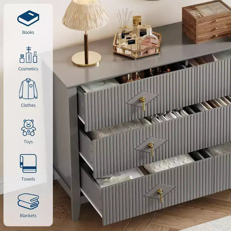 Commode cannelée de 109 cm de haut - Meuble de rangement en bois à 5 tiroirs pour chambre et salon