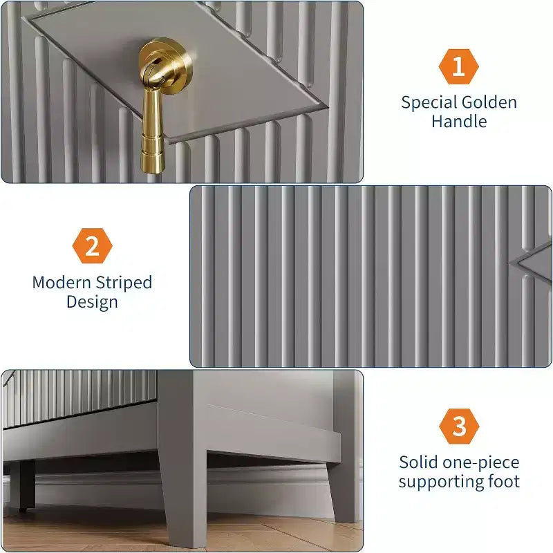 Commode cannelée de 109 cm de haut - Meuble de rangement en bois à 5 tiroirs pour chambre et salon