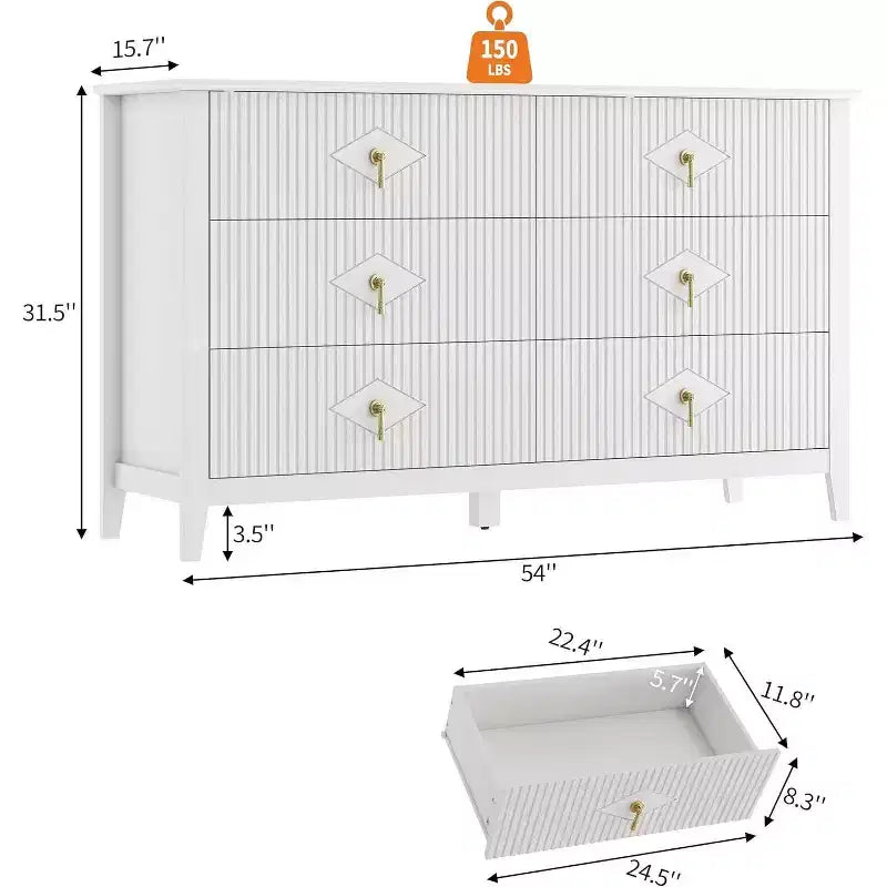 Commode cannelée de 109 cm de haut - Meuble de rangement en bois à 5 tiroirs pour chambre et salon