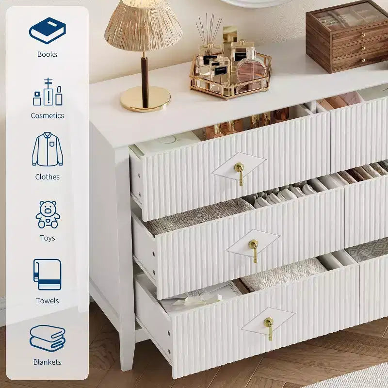 Commode cannelée de 109 cm de haut - Meuble de rangement en bois à 5 tiroirs pour chambre et salon