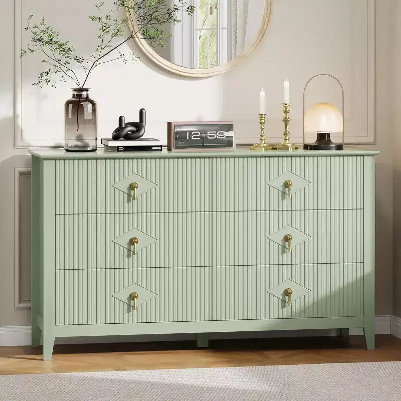 Commode cannelée de 109 cm de haut - Meuble de rangement en bois à 5 tiroirs pour chambre et salon