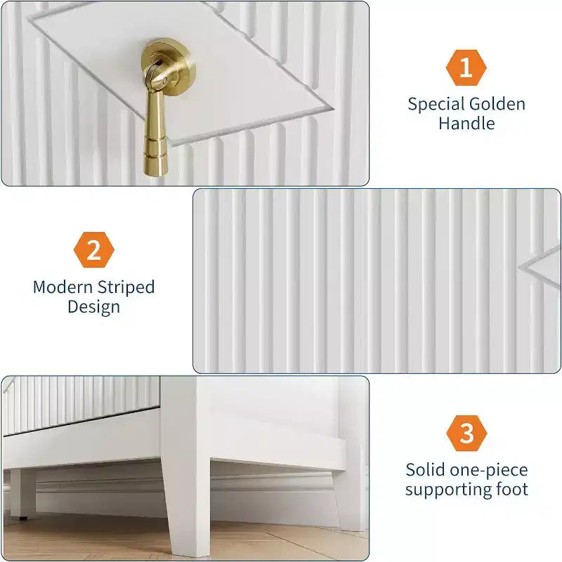 Commode cannelée de 109 cm de haut - Meuble de rangement en bois à 5 tiroirs pour chambre et salon