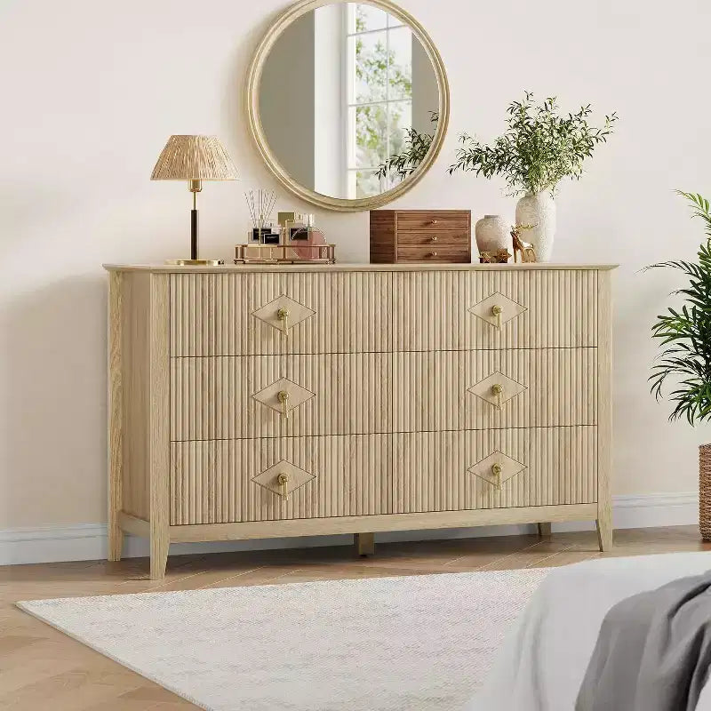 Commode cannelée de 109 cm de haut - Meuble de rangement en bois à 5 tiroirs pour chambre et salon