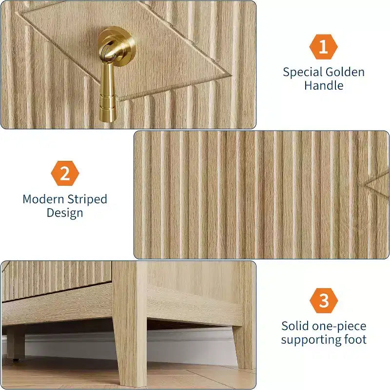 Commode cannelée de 109 cm de haut - Meuble de rangement en bois à 5 tiroirs pour chambre et salon