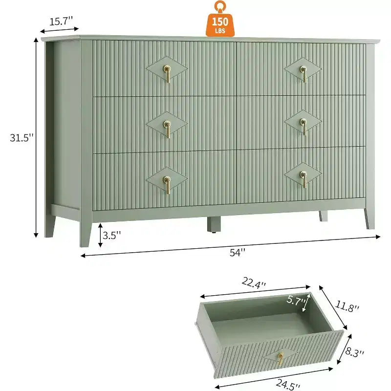 Commode cannelée de 109 cm de haut - Meuble de rangement en bois à 5 tiroirs pour chambre et salon