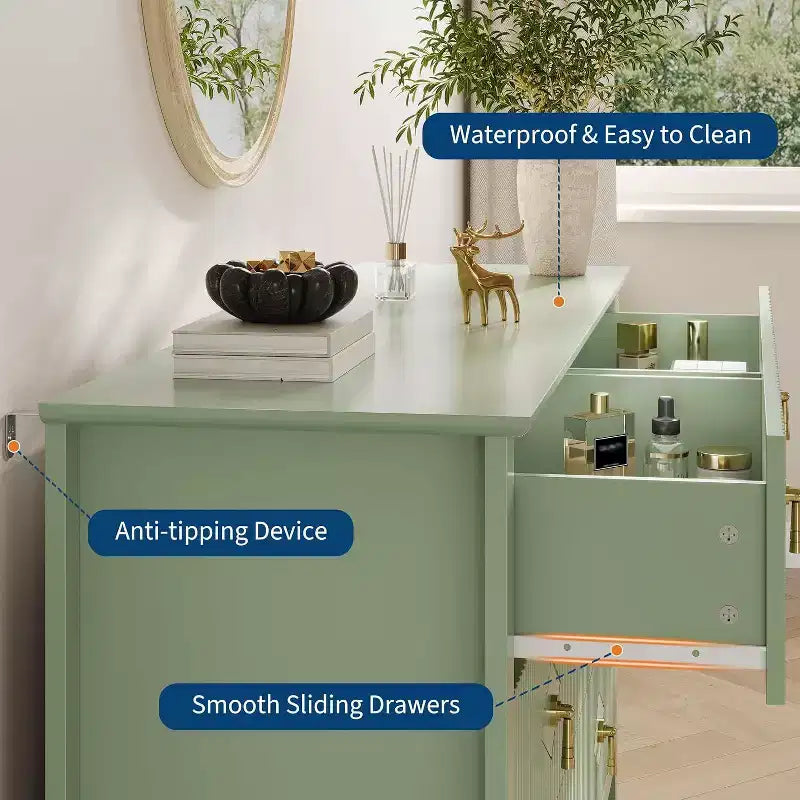 Commode cannelée de 109 cm de haut - Meuble de rangement en bois à 5 tiroirs pour chambre et salon