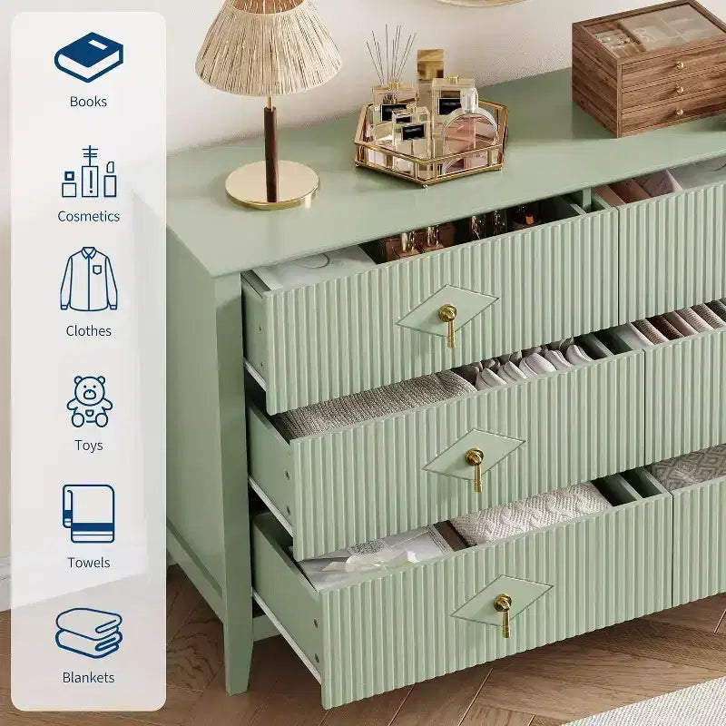Commode cannelée de 109 cm de haut - Meuble de rangement en bois à 5 tiroirs pour chambre et salon