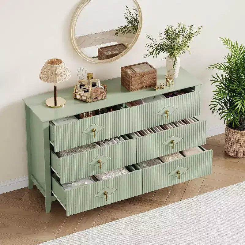 Commode cannelée de 109 cm de haut - Meuble de rangement en bois à 5 tiroirs pour chambre et salon