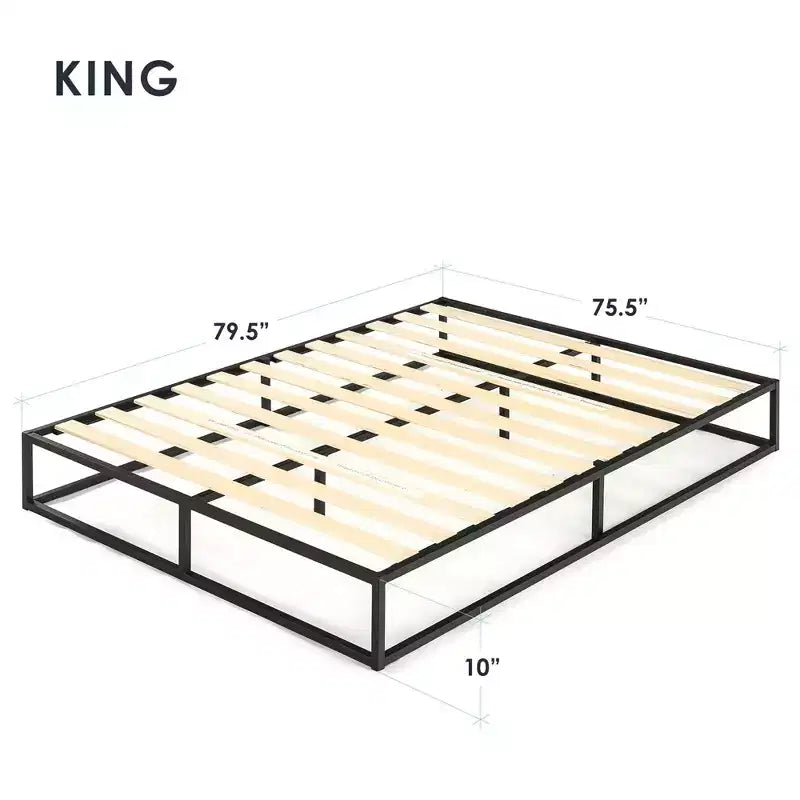 Cadre de lit plateforme 10 po en métal avec sommier à lattes, King, Noir