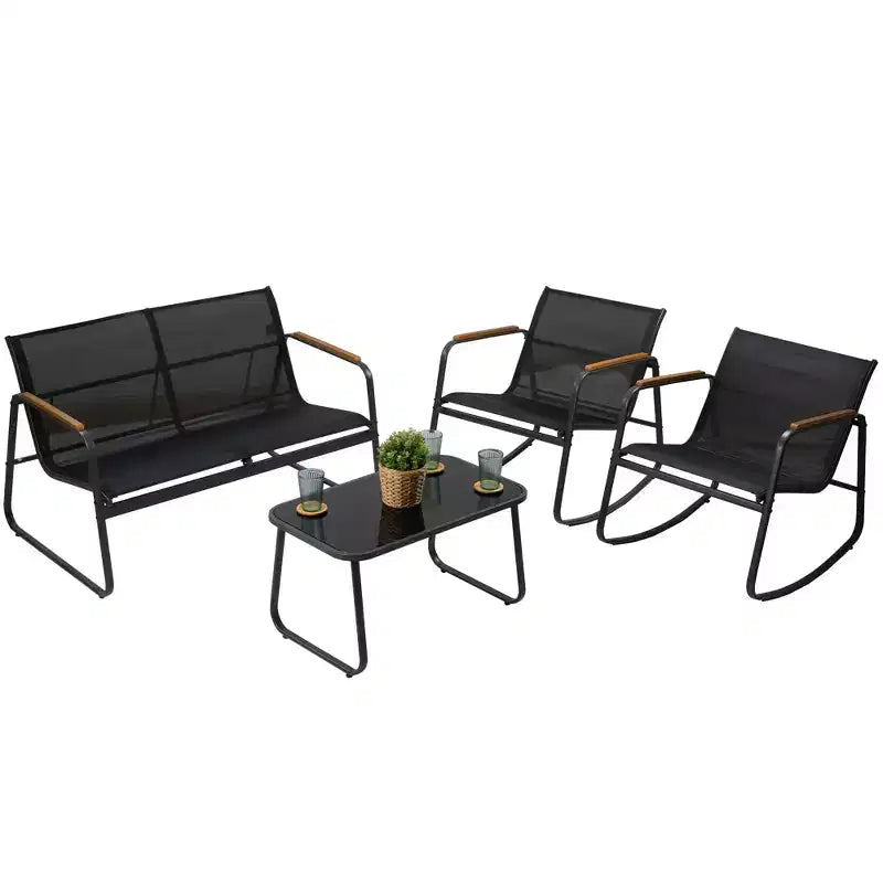 Kozyard 4 Pieces Metal Patio Conversation Set with Gray Breathable Textilence Seating Powder Coated Metal Frame for Garden Poolside Backyard