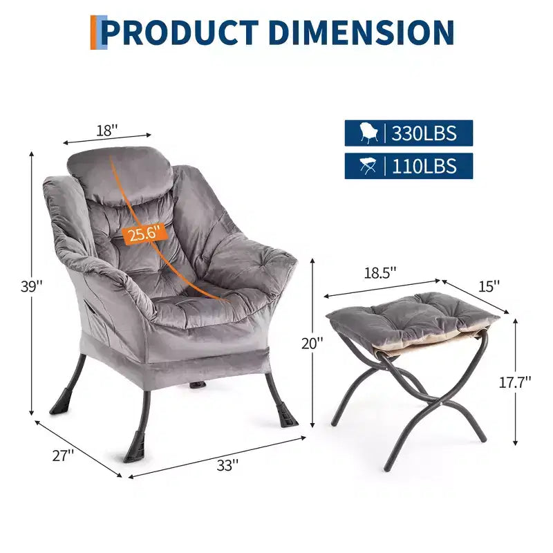 Fauteuil inclinable COZONY avec pouf et oreiller, chaise longue confortable avec poche latérale pour salon, chambre et bureau