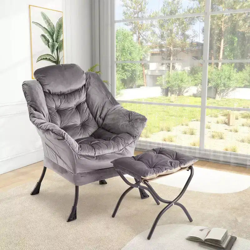 Fauteuil inclinable COZONY avec pouf et oreiller, chaise longue confortable avec poche latérale pour salon, chambre et bureau