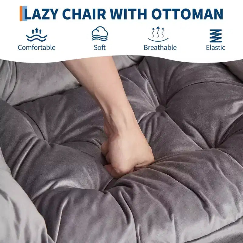 Fauteuil inclinable COZONY avec pouf et oreiller, chaise longue confortable avec poche latérale pour salon, chambre et bureau