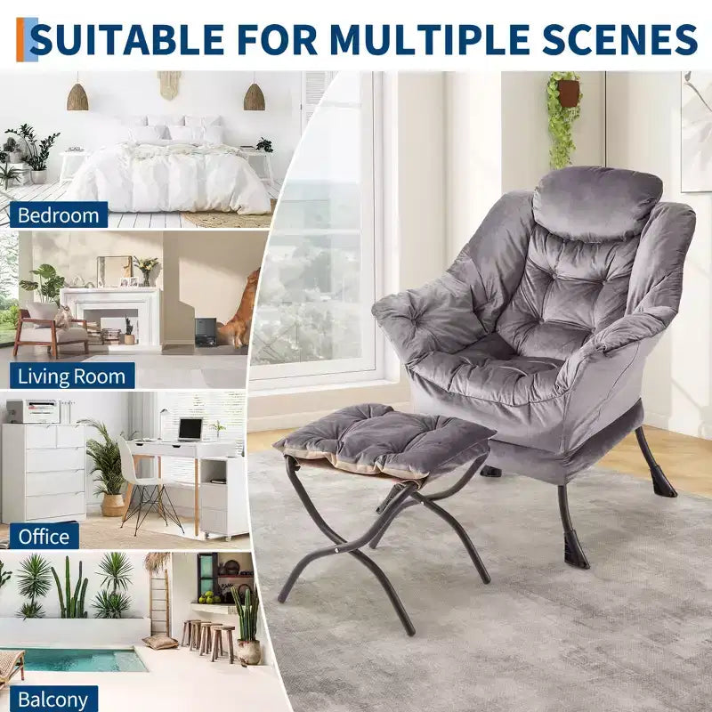Fauteuil inclinable COZONY avec pouf et oreiller, chaise longue confortable avec poche latérale pour salon, chambre et bureau