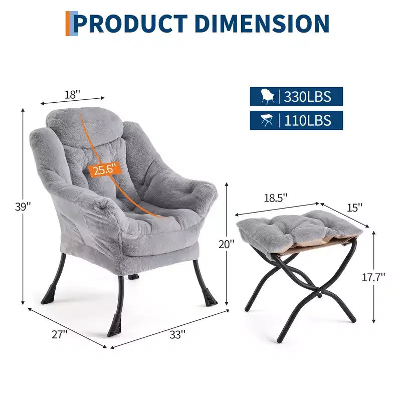 Fauteuil inclinable COZONY avec pouf et oreiller, chaise longue confortable avec poche latérale pour salon, chambre et bureau
