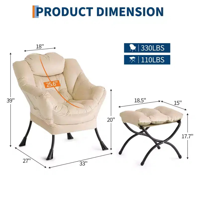 Fauteuil inclinable COZONY avec pouf et oreiller, chaise longue confortable avec poche latérale pour salon, chambre et bureau
