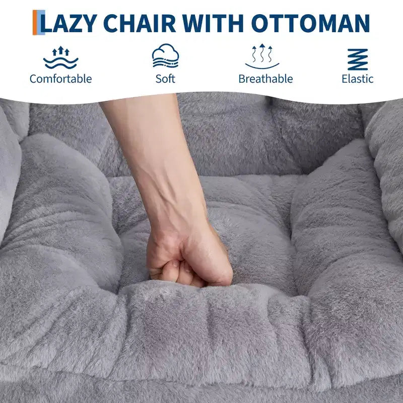 Fauteuil inclinable COZONY avec pouf et oreiller, chaise longue confortable avec poche latérale pour salon, chambre et bureau