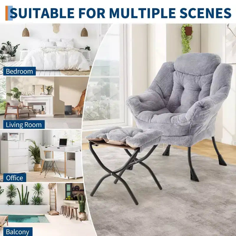 Fauteuil inclinable COZONY avec pouf et oreiller, chaise longue confortable avec poche latérale pour salon, chambre et bureau