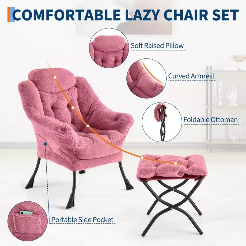 Fauteuil inclinable COZONY avec pouf et oreiller, chaise longue confortable avec poche latérale pour salon, chambre et bureau
