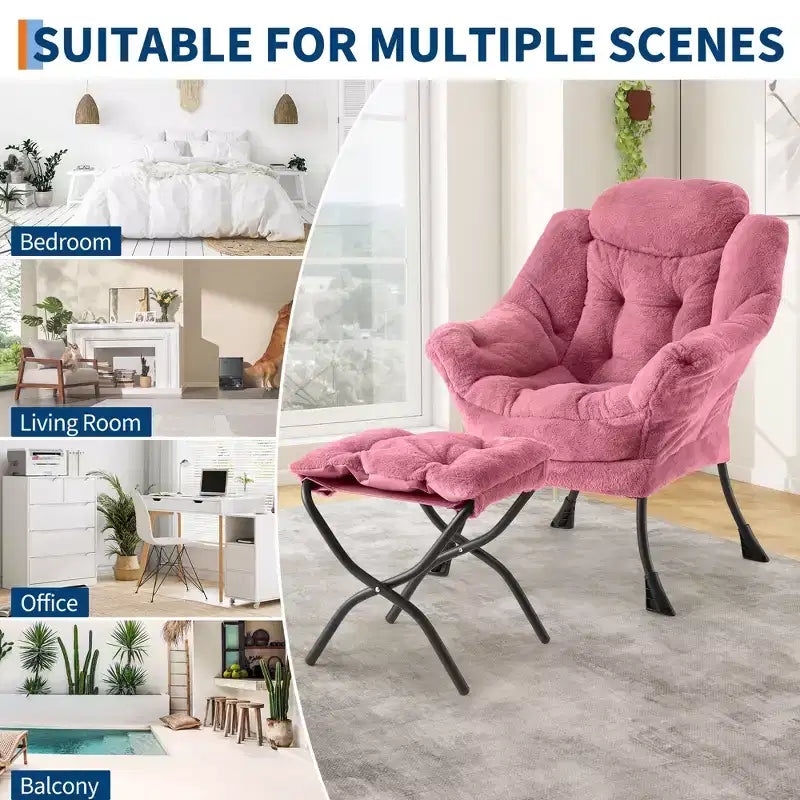 Fauteuil inclinable COZONY avec pouf et oreiller, chaise longue confortable avec poche latérale pour salon, chambre et bureau