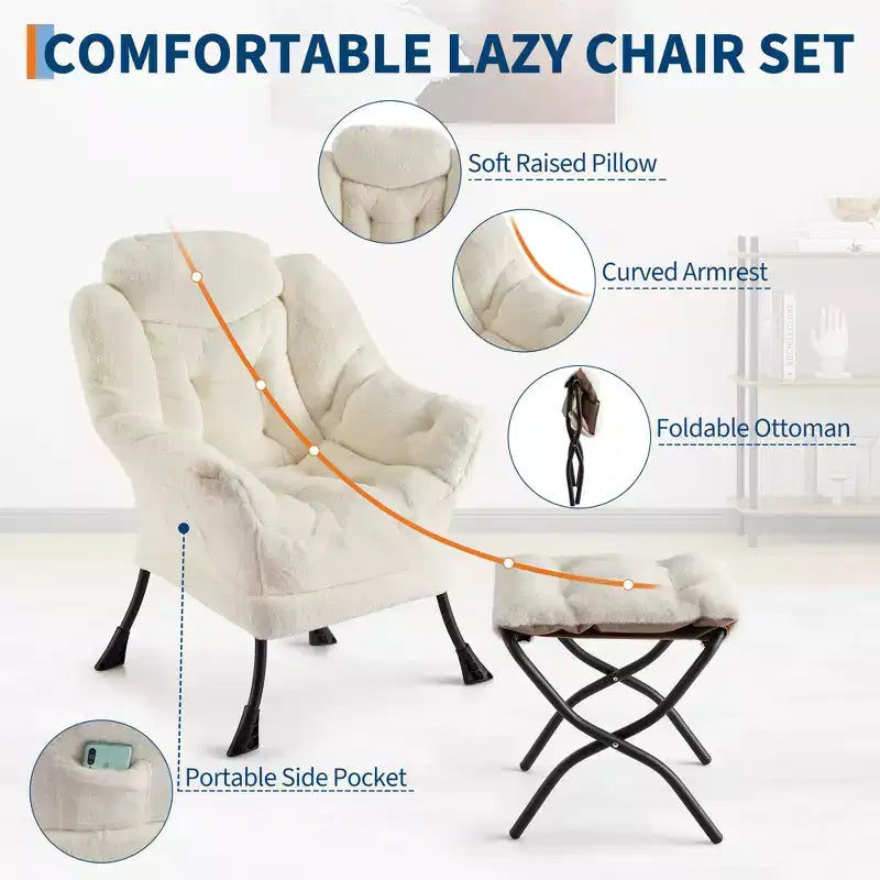 Fauteuil inclinable COZONY avec pouf et oreiller, chaise longue confortable avec poche latérale pour salon, chambre et bureau