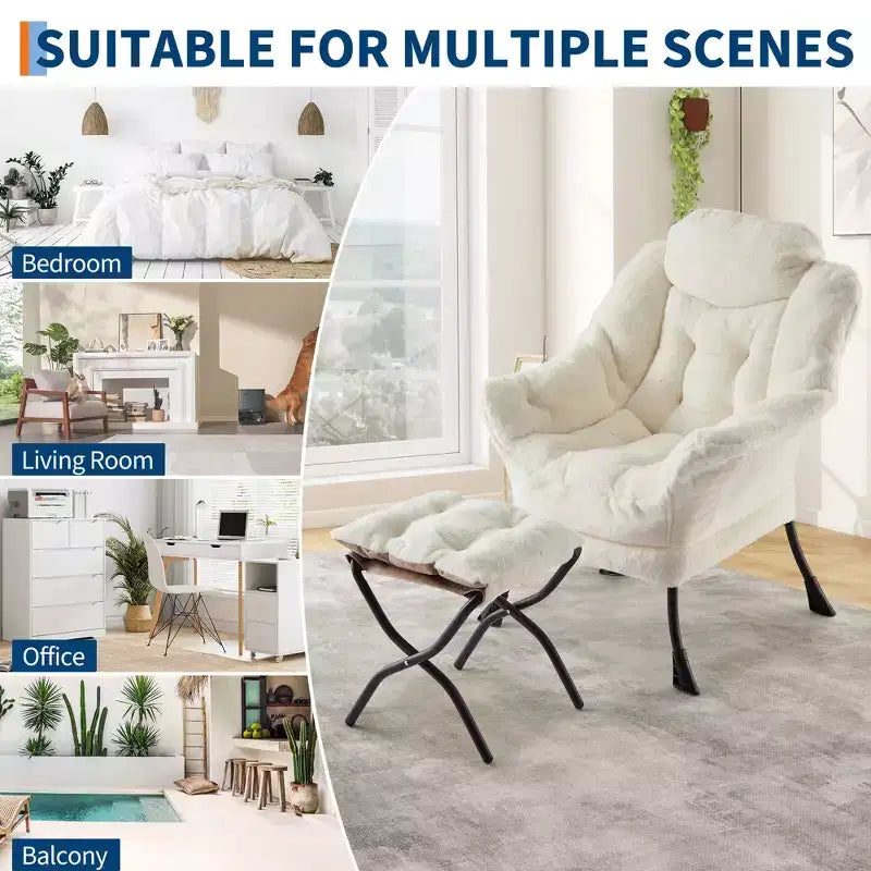 Fauteuil inclinable COZONY avec pouf et oreiller, chaise longue confortable avec poche latérale pour salon, chambre et bureau