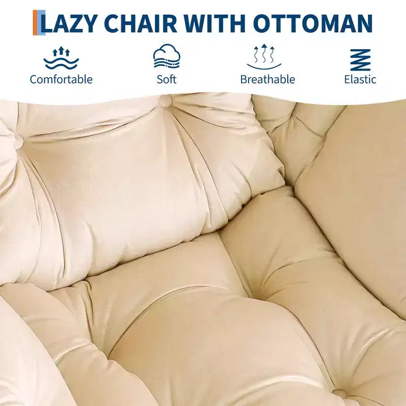 Fauteuil inclinable COZONY avec pouf et oreiller, chaise longue confortable avec poche latérale pour salon, chambre et bureau
