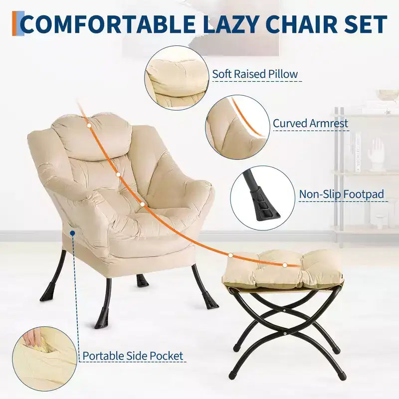 Fauteuil inclinable COZONY avec pouf et oreiller, chaise longue confortable avec poche latérale pour salon, chambre et bureau