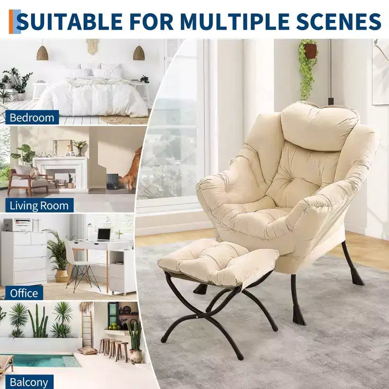 Fauteuil inclinable COZONY avec pouf et oreiller, chaise longue confortable avec poche latérale pour salon, chambre et bureau