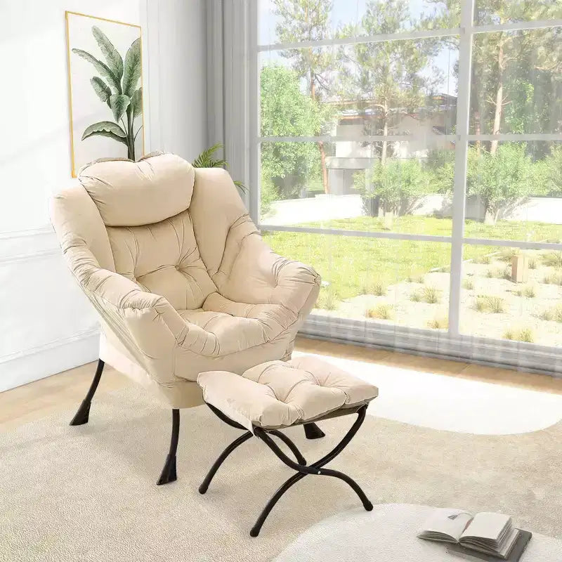 COZONY lazy chair with ottoman and pillow, comfy lounge chair with side pocket for living room bedroom office