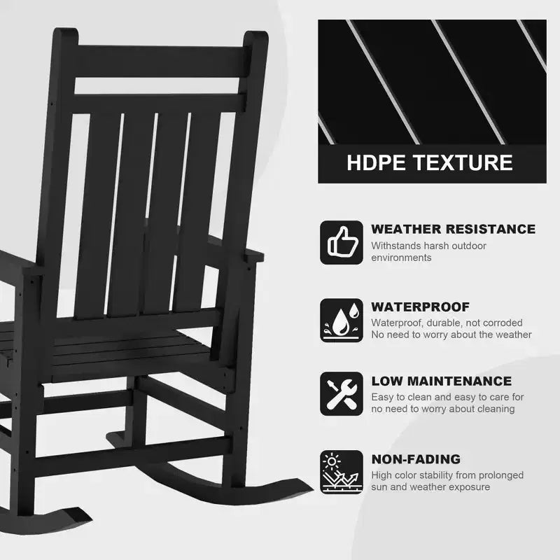 Fauteuils à bascule extérieurs surdimensionnés en PEHD, fauteuils à bascule de terrasse robustes toutes saisons, fauteuils à bascule de véranda durables pour l'extérieur, la cour, la terrasse, le jardin