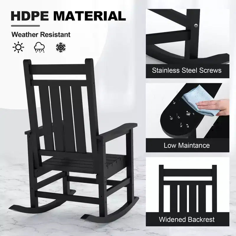 Fauteuils à bascule extérieurs surdimensionnés en PEHD, fauteuils à bascule de terrasse robustes toutes saisons, fauteuils à bascule de véranda durables pour l'extérieur, la cour, la terrasse, le jardin