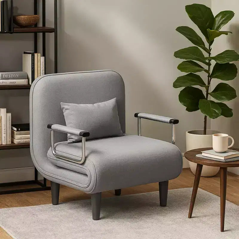 Homy Casa Folding Accent Chair with Adjustable Backrest and Pillow, Convertible Lounge Chair for Small Spaces, Dorms or Home Office, Grey