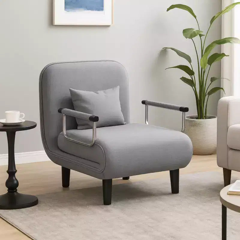 Homy Casa Folding Accent Chair with Adjustable Backrest and Pillow, Convertible Lounge Chair for Small Spaces, Dorms or Home Office, Grey