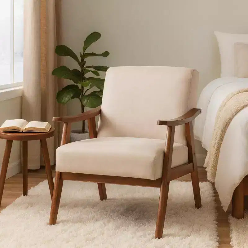 Homy Casa Mid-Century Solid Wood Accent Chair for Living Room or Reading Corner