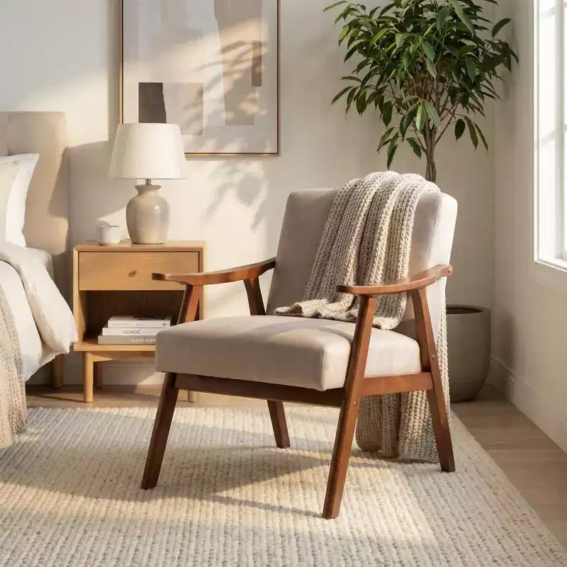 Homy Casa Mid-Century Solid Wood Accent Chair for Living Room or Reading Corner