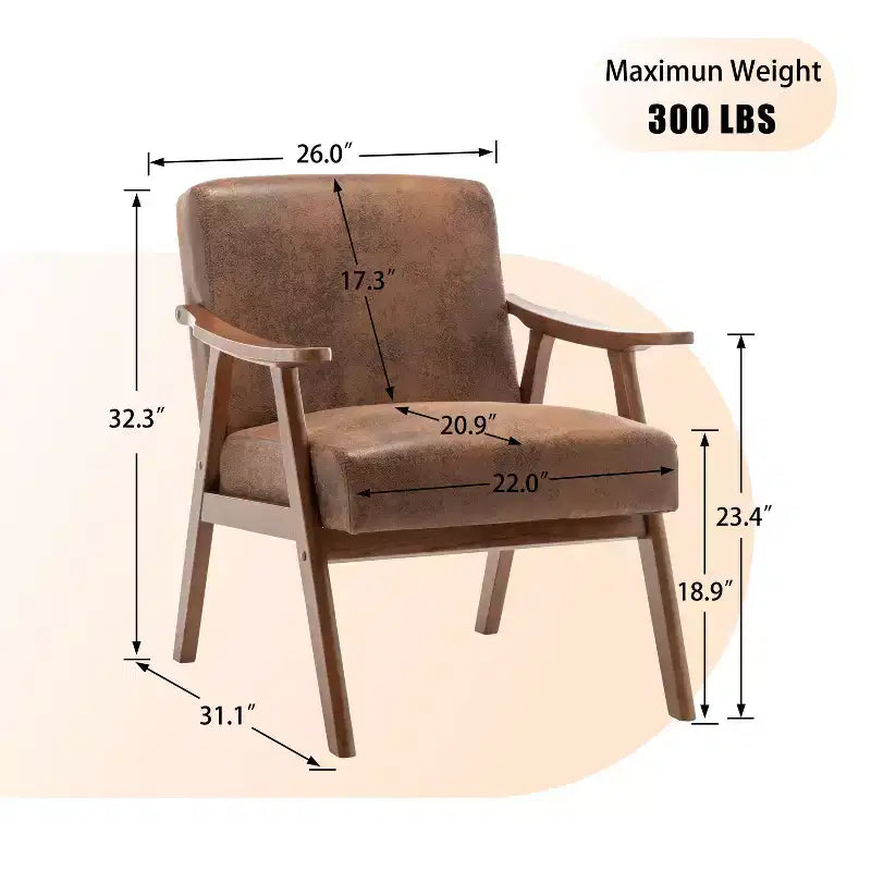 Homy Casa Mid-Century Solid Wood Accent Chair for Living Room or Reading Corner