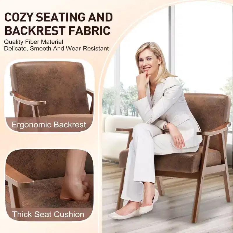 Homy Casa Mid-Century Solid Wood Accent Chair for Living Room or Reading Corner