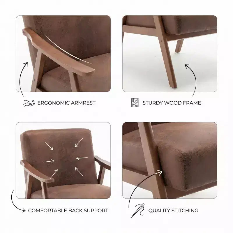 Homy Casa Mid-Century Solid Wood Accent Chair for Living Room or Reading Corner