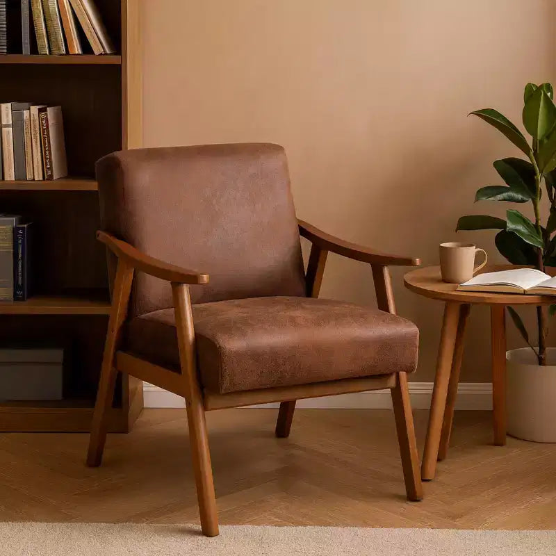 Homy Casa Mid-Century Solid Wood Accent Chair for Living Room or Reading Corner