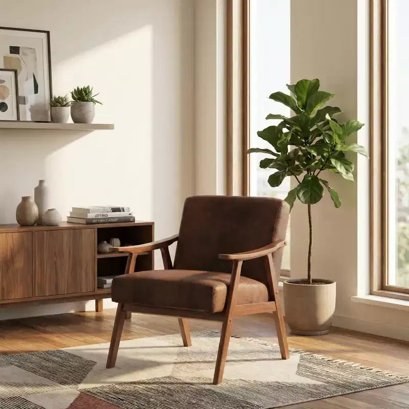 Homy Casa Mid-Century Solid Wood Accent Chair for Living Room or Reading Corner