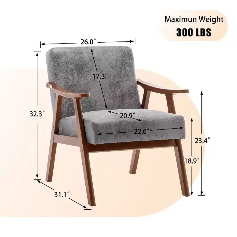 Homy Casa Mid-Century Solid Wood Accent Chair for Living Room or Reading Corner